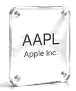 A small glass plaque engraved AAPL, Apple Inc.